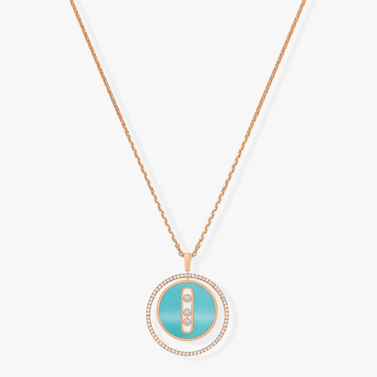 [Mystic]LUCKY MOVE 3 DIAMONDS TURQUOISE PINK GOLD DIAMOND NECKLACE