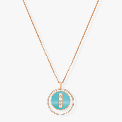 [Mystic]LUCKY MOVE 3 DIAMONDS TURQUOISE PINK GOLD DIAMOND NECKLACE