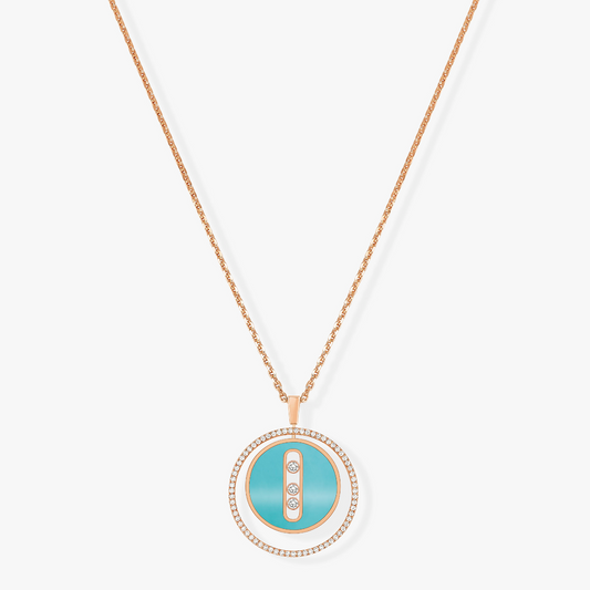 [Mystic]LUCKY MOVE 3 DIAMONDS TURQUOISE PINK GOLD DIAMOND NECKLACE