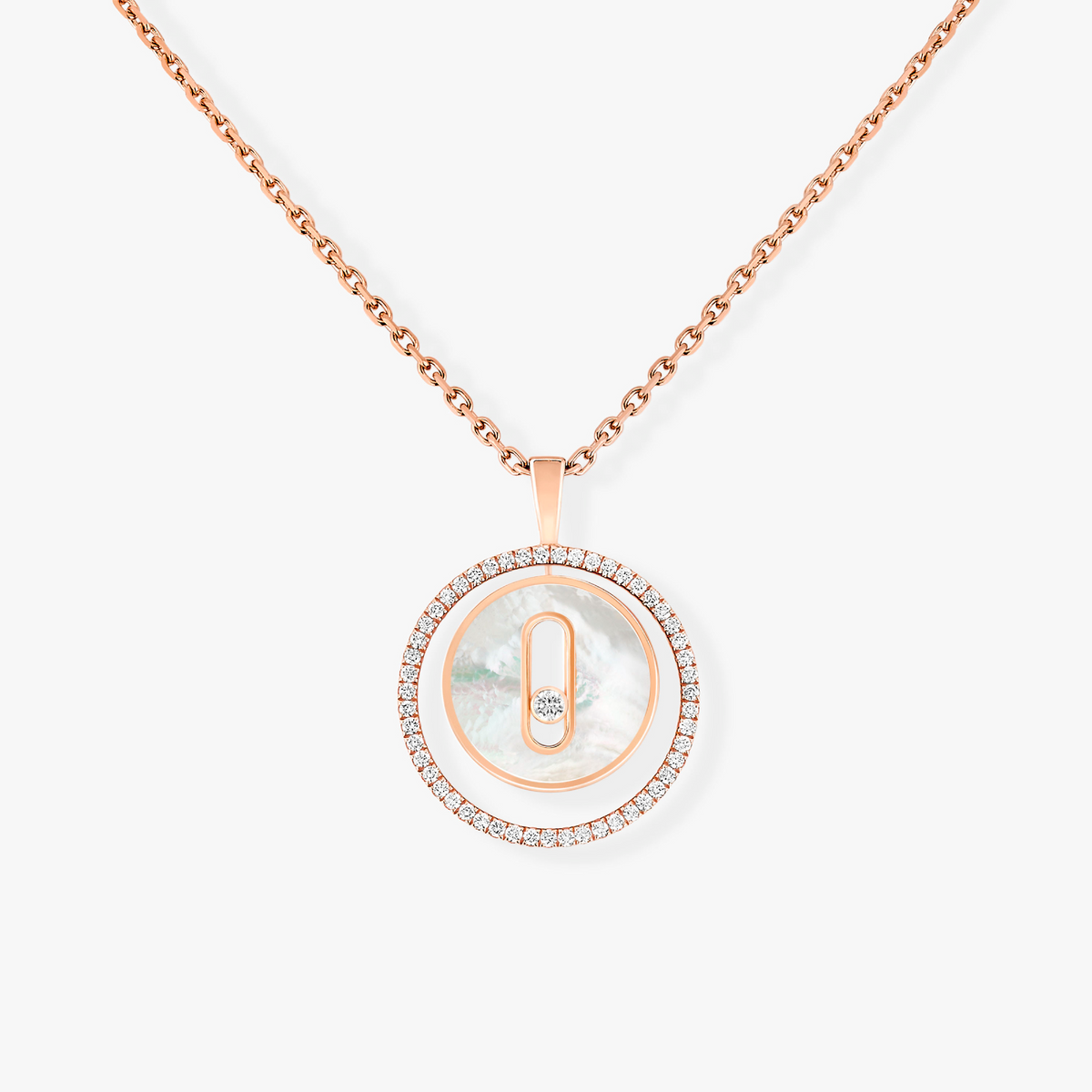 [Mystic]LUCKY MOVE 1 DIAMOND WHITE MOTHER OF PEARL PINK GOLD DIAMOND NECKLACE