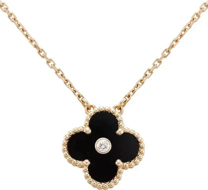 Mystic CLOVER 15MM DIAMOND ONYX NECKLACE
