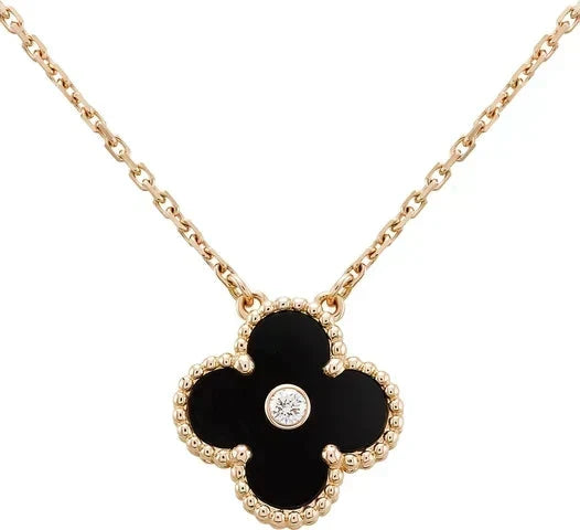 Mystic CLOVER 15MM DIAMOND ONYX NECKLACE