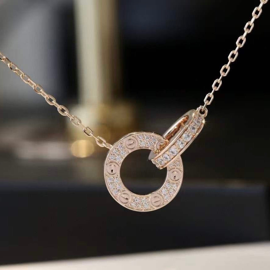 Mystic LOVE 7.6MM NECKLACE ROSE GOLD AND SILVER  FULL DIAMOND