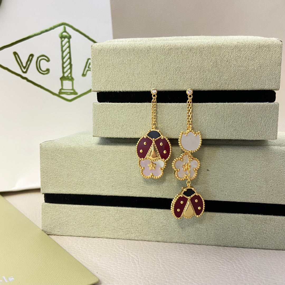 Mystic LUCKY LADYBUG WHITE MOP EARRINGS