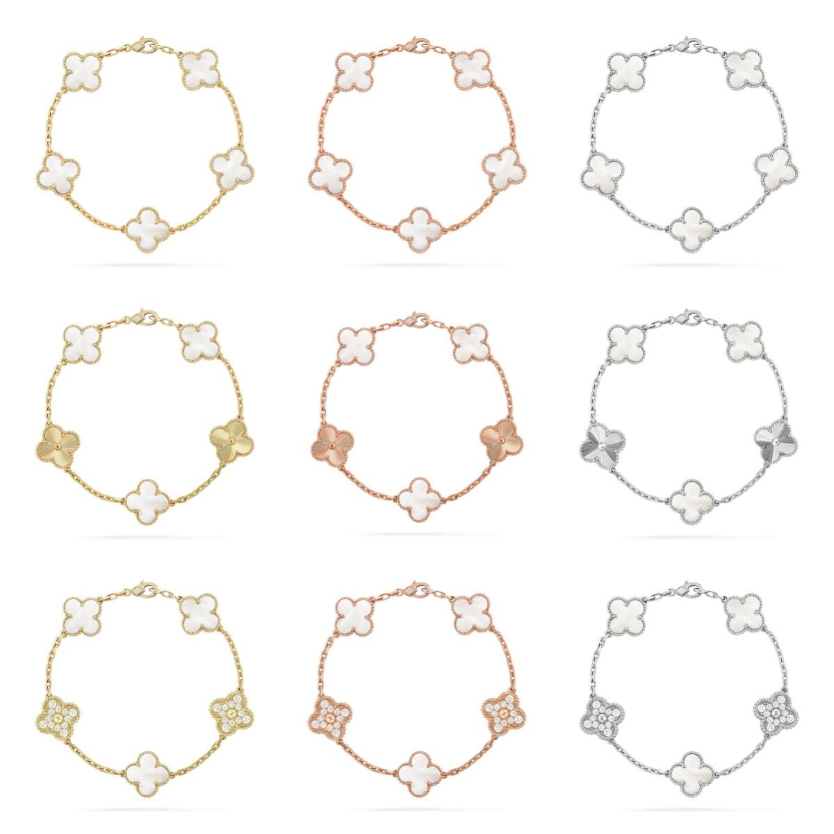 [Mystic ]New CLOVER WHITE PEARL MOP 5 MOTIF BRACELET COLLECTION