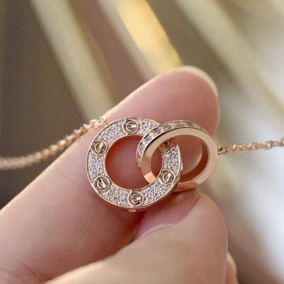 Mystic LOVE 7.6MM NECKLACE ROSE GOLD AND SILVER  FULL DIAMOND