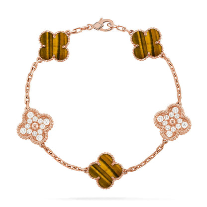 [Mystic ]New  CLOVER 5 MOTIFS TIGER EYE BRACELET COLLECTION