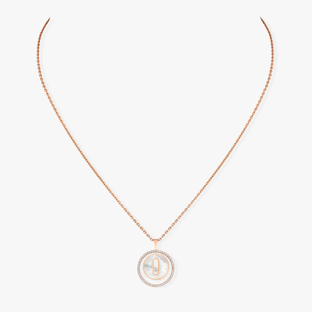 [Mystic]LUCKY MOVE 1 DIAMOND WHITE MOTHER OF PEARL PINK GOLD DIAMOND NECKLACE