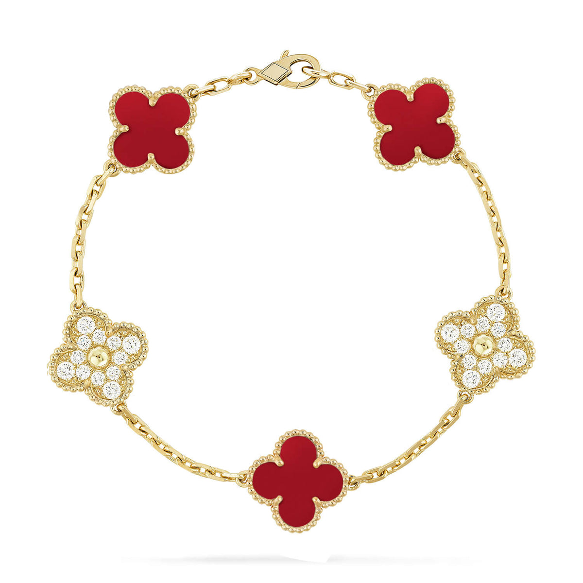 [Mystic ]New  CLOVER 5 MOTIF RED CORNELIAN BRACELET COLLECTION