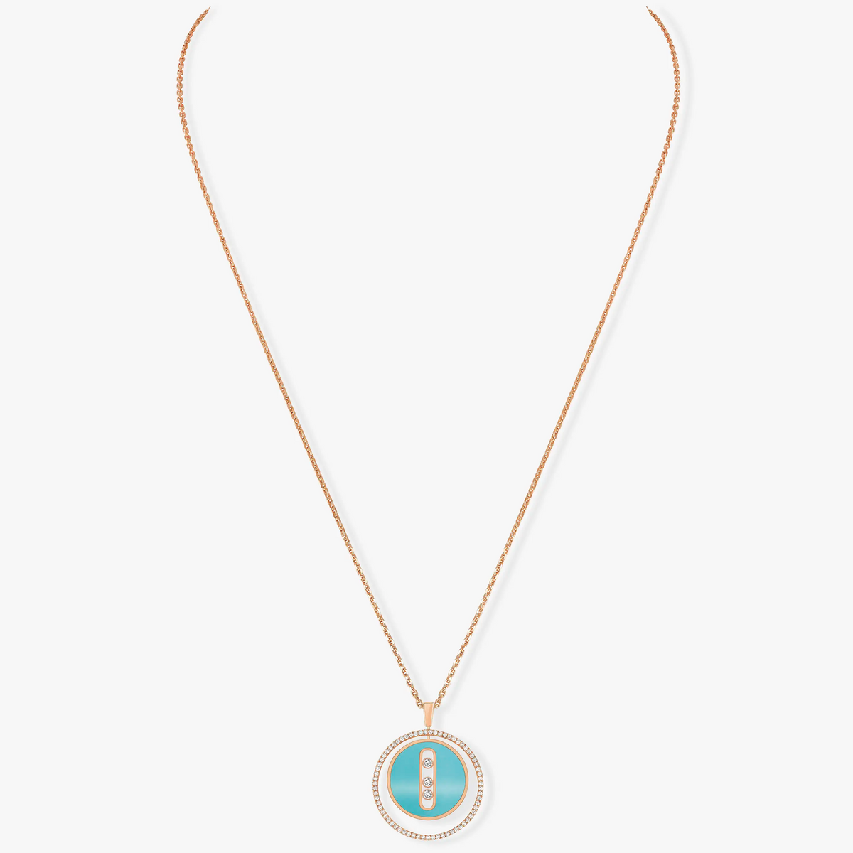[Mystic]LUCKY MOVE 3 DIAMONDS TURQUOISE PINK GOLD DIAMOND NECKLACE