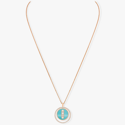 [Mystic]LUCKY MOVE 3 DIAMONDS TURQUOISE PINK GOLD DIAMOND NECKLACE