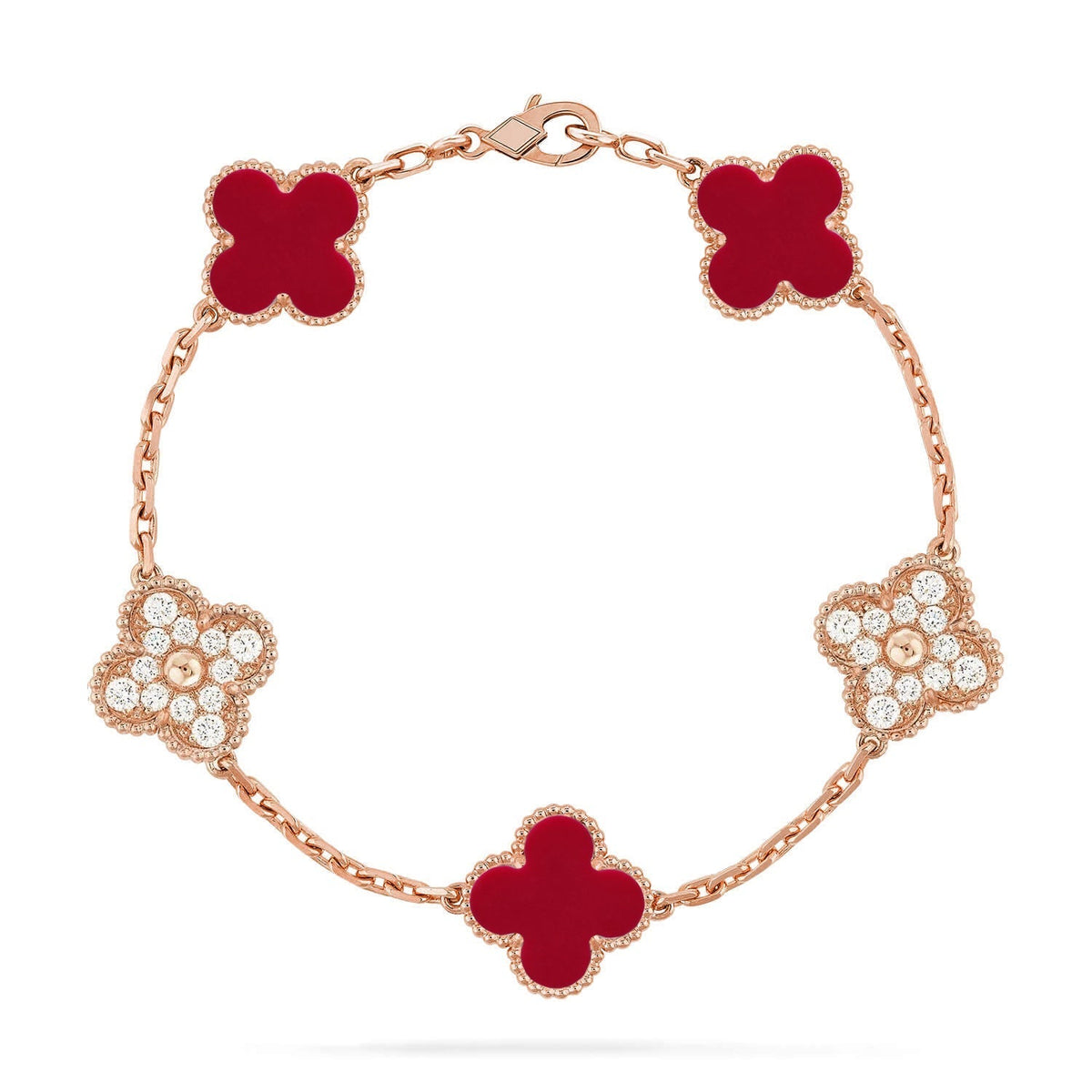 [Mystic ]New  CLOVER 5 MOTIF RED CORNELIAN BRACELET COLLECTION