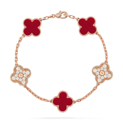 [Mystic ]New  CLOVER 5 MOTIF RED CORNELIAN BRACELET COLLECTION