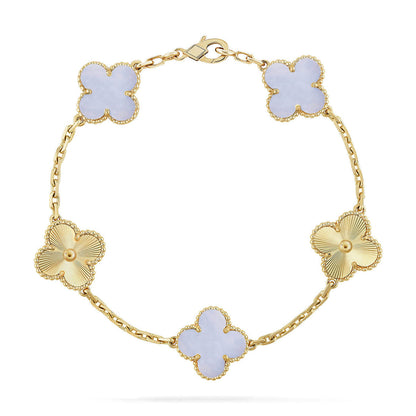 [Mystic ]New  CLOVER 5 MOTIF PURPLE CHALCEDONY BRACELET COLLECTION