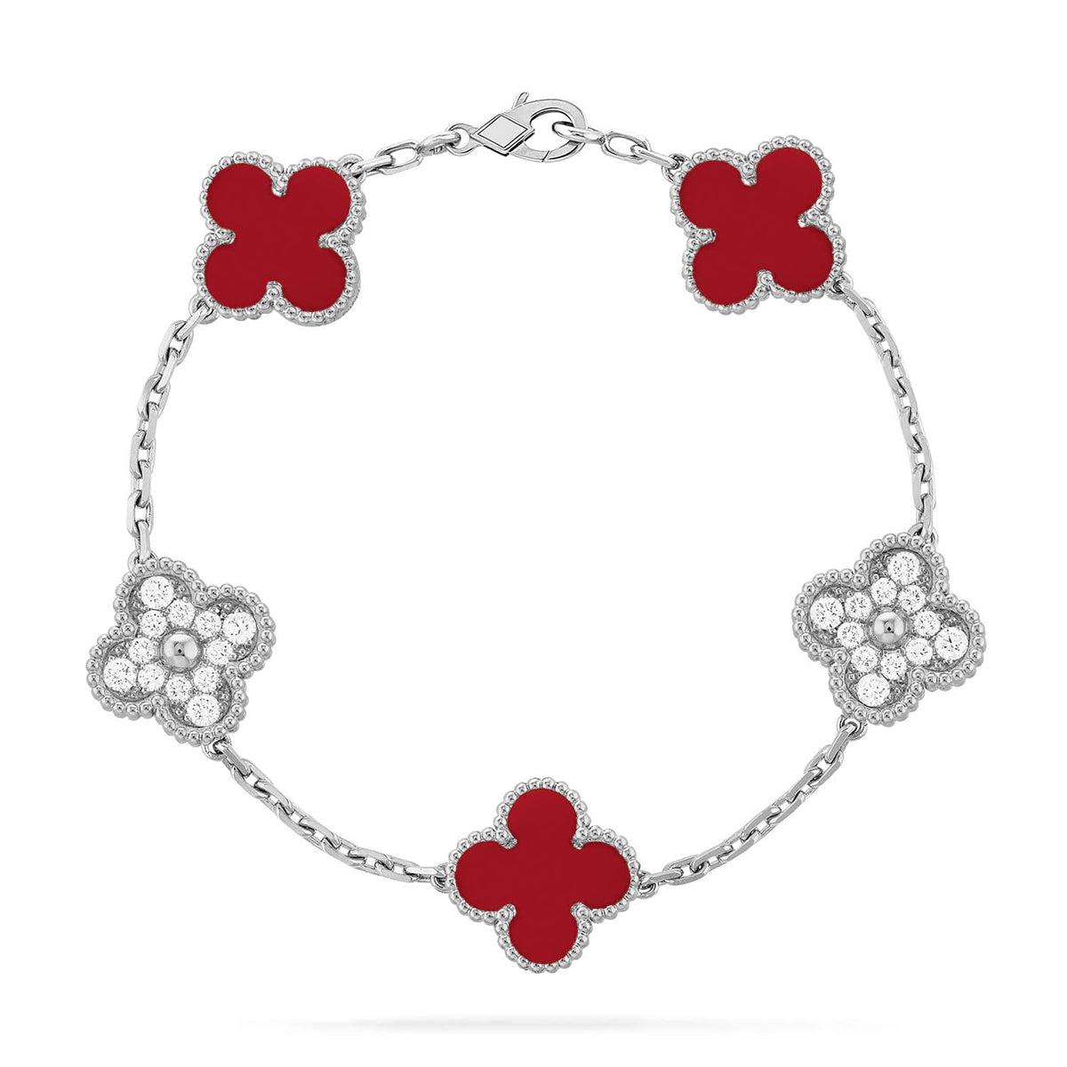 [Mystic ]New  CLOVER 5 MOTIF RED CORNELIAN BRACELET COLLECTION