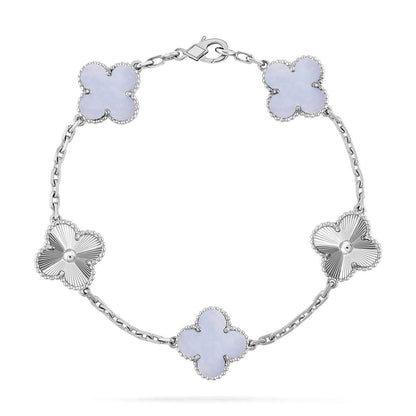 [Mystic ]New  CLOVER 5 MOTIF PURPLE CHALCEDONY BRACELET COLLECTION