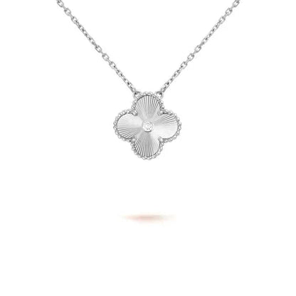 Mystic CLOVER  15MM DIAMOND LASER NECKLACE SILVER