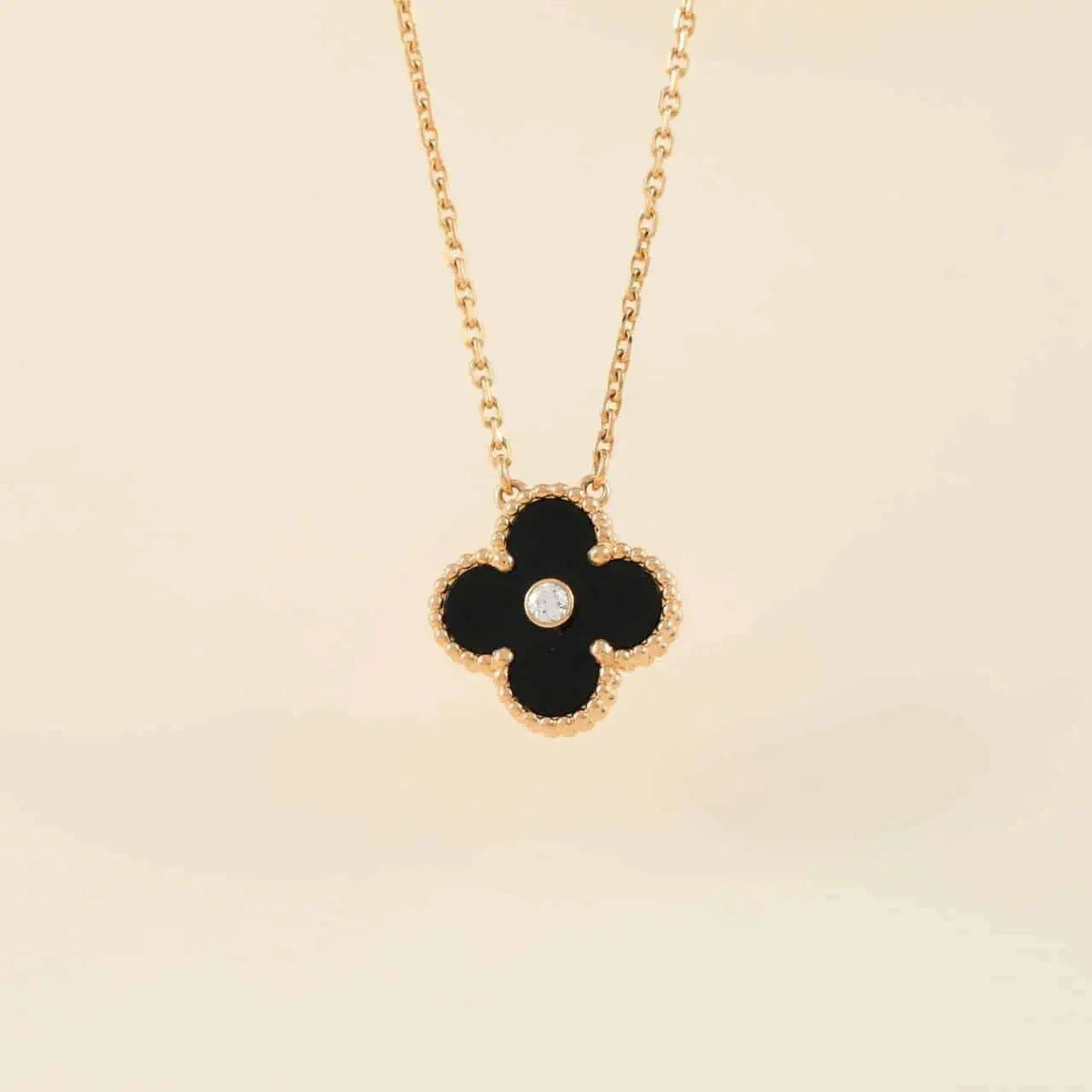 Mystic CLOVER 15MM DIAMOND ONYX NECKLACE