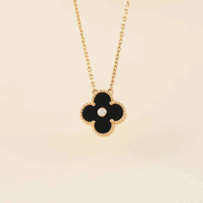 Mystic CLOVER 15MM DIAMOND ONYX NECKLACE
