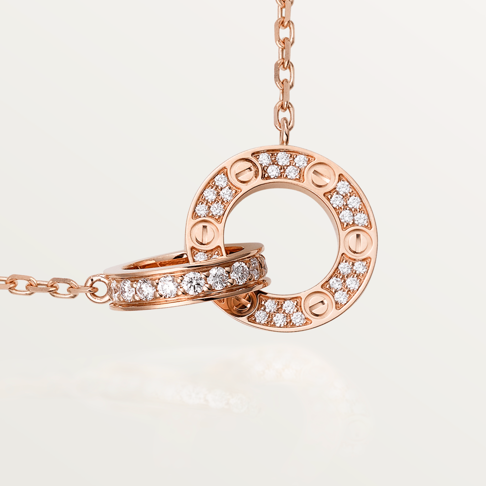 Mystic LOVE 7.6MM NECKLACE ROSE GOLD AND SILVER  FULL DIAMOND