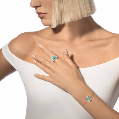 [Mystic]LUCKY MOVE TURQUOISE PINK GOLD DIAMOND BRACELET