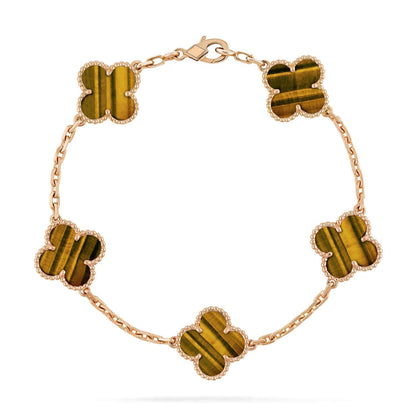 [Mystic ]New  CLOVER 5 MOTIFS TIGER EYE BRACELET COLLECTION