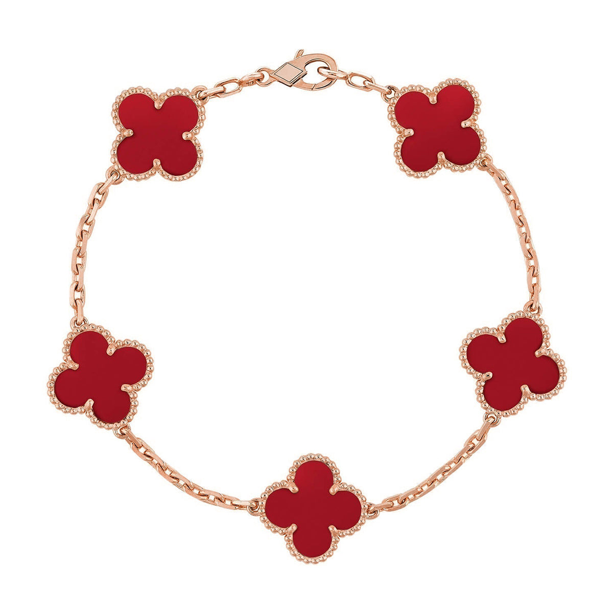 [Mystic ]New  CLOVER 5 MOTIF RED CORNELIAN BRACELET COLLECTION