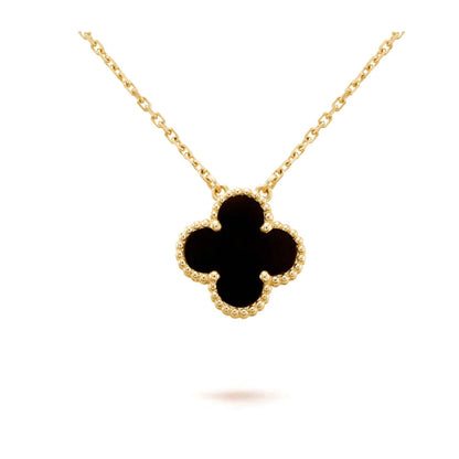 Mystic CLOVER 15MM BLACK ONYX SINGLE FLOWER NECKLACE