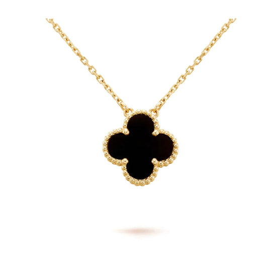Mystic CLOVER 15MM BLACK ONYX SINGLE FLOWER NECKLACE