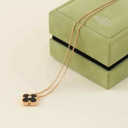 Mystic CLOVER 15MM DIAMOND ONYX NECKLACE