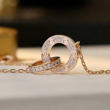 Mystic LOVE 7.6MM NECKLACE ROSE GOLD AND SILVER  FULL DIAMOND