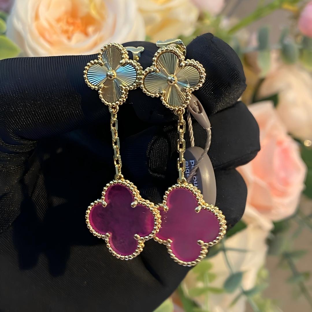 [Mystic]NEW CLOVER 2 MOTIF PINK ENAMEL EARRINGS
