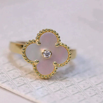 Mystic CLOVER PINK MOP RING GOLD DIAMOND
