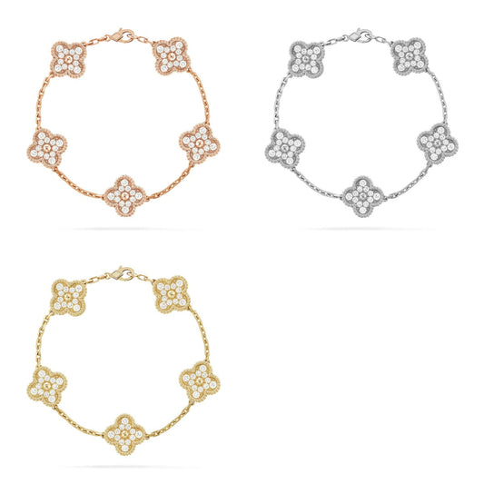 [Mystic ] New  CLOVER 5 MOTIF FULL DIAMOND BRACELET COLLECTION