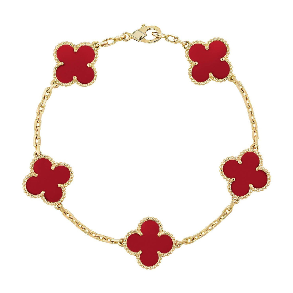 [Mystic ]New  CLOVER 5 MOTIF RED CORNELIAN BRACELET COLLECTION