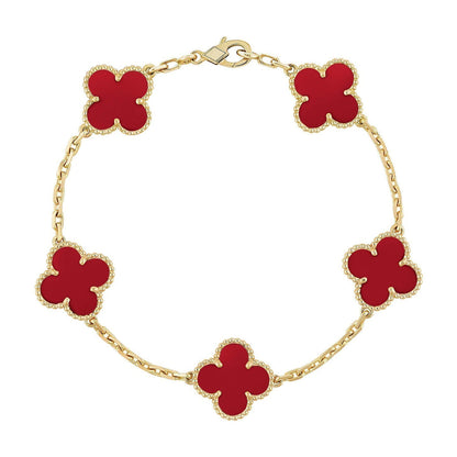[Mystic ]New  CLOVER 5 MOTIF RED CORNELIAN BRACELET COLLECTION