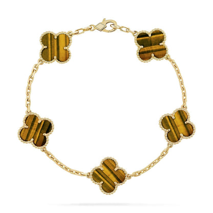[Mystic ]New  CLOVER 5 MOTIFS TIGER EYE BRACELET COLLECTION