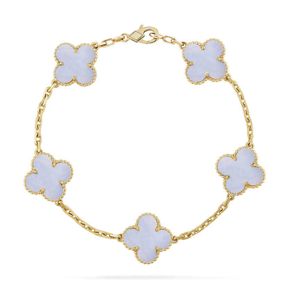 [Mystic ]New  CLOVER 5 MOTIF PURPLE CHALCEDONY BRACELET COLLECTION