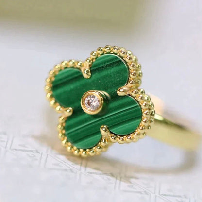 Mystic CLOVER MALACHITE RING GOLD DIAMOND