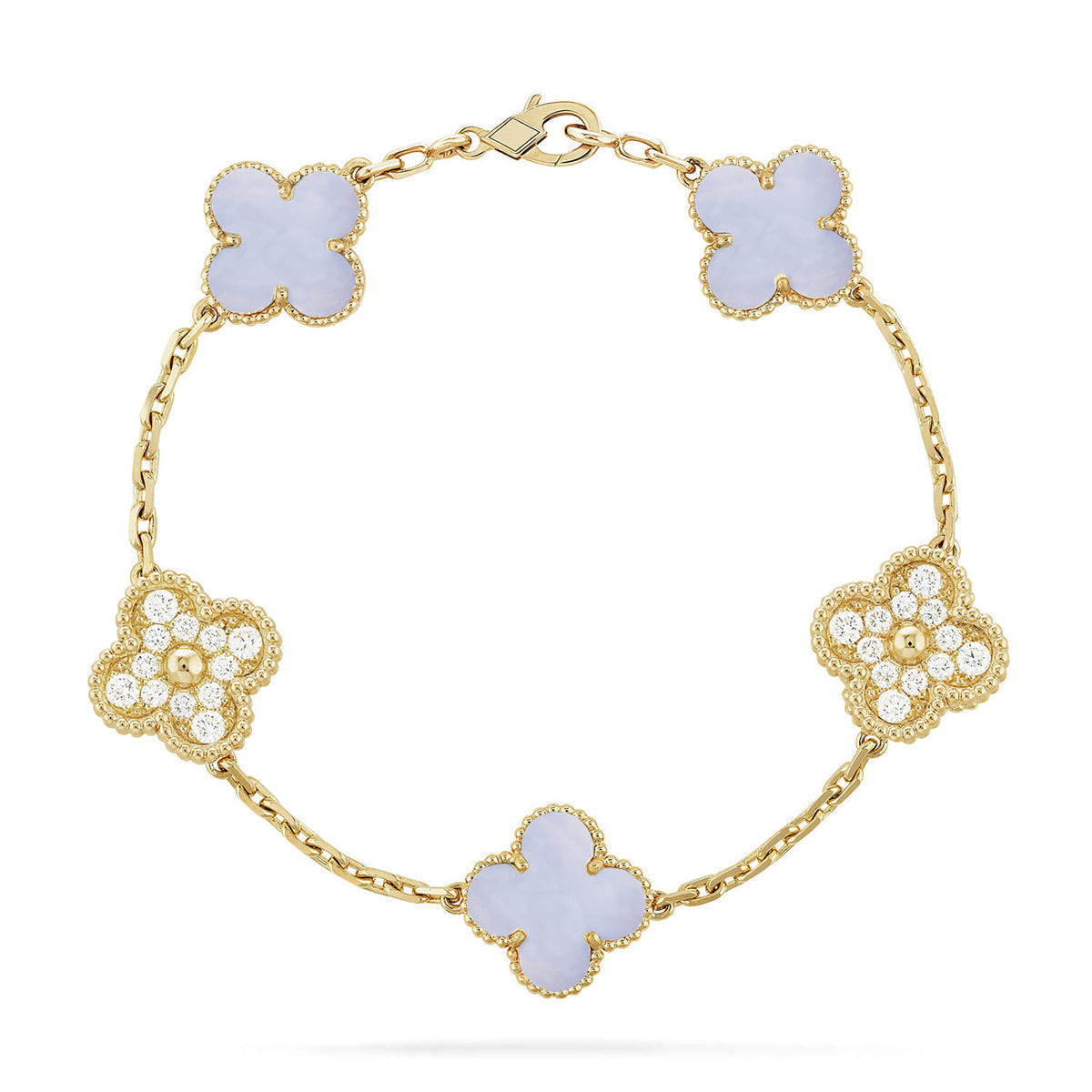[Mystic ]New  CLOVER 5 MOTIF PURPLE CHALCEDONY BRACELET COLLECTION