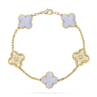 [Mystic ]New  CLOVER 5 MOTIF PURPLE CHALCEDONY BRACELET COLLECTION