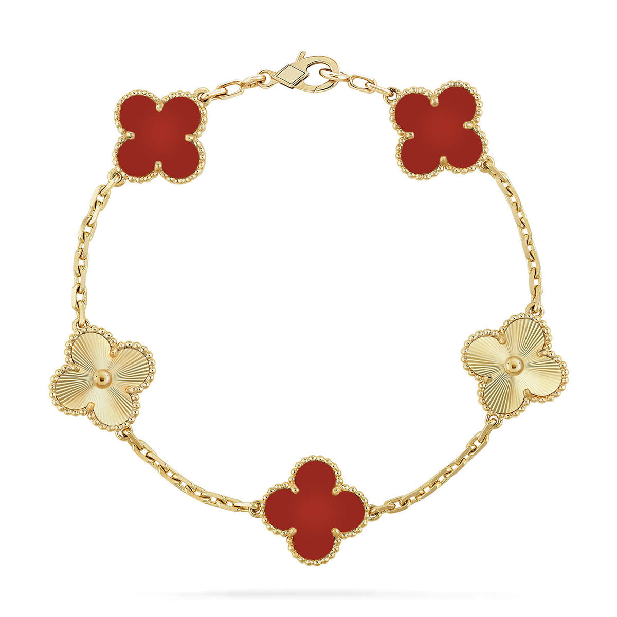 [Mystic ]New  CLOVER 5 MOTIF RED CORNELIAN BRACELET COLLECTION