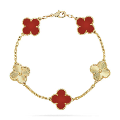 [Mystic ]New  CLOVER 5 MOTIF RED CORNELIAN BRACELET COLLECTION