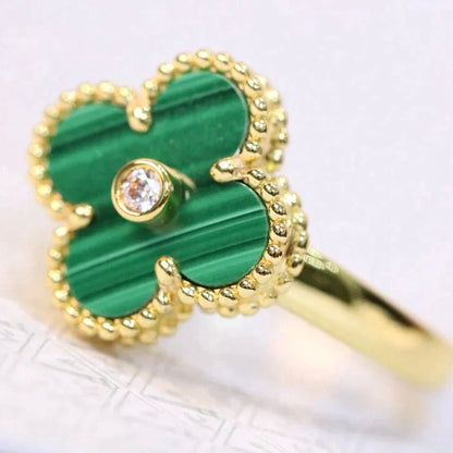 Mystic CLOVER MALACHITE RING GOLD DIAMOND