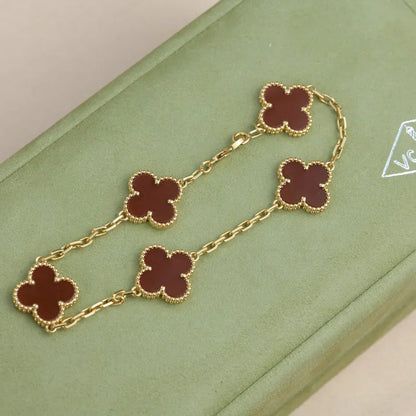 [Mystic ]New  CLOVER 5 MOTIF RED CORNELIAN BRACELET COLLECTION