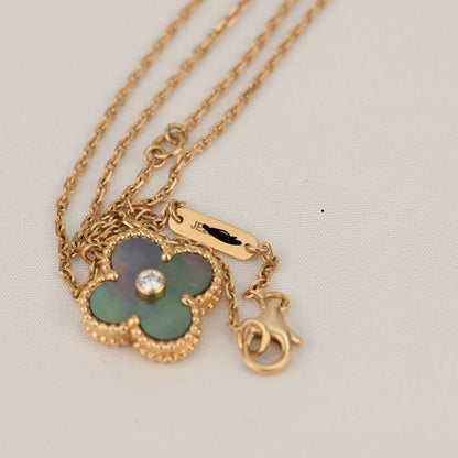 Mystic CLOVER 15MM DIAMOND AND MOTHER-OF-GREY NECKLACE