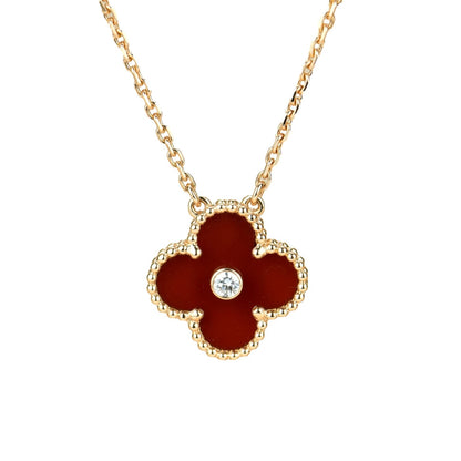 Mystic CLOVER 15MM DIAMOND CARNELIAN NECKLACE