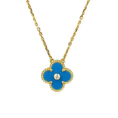 Mystic CLOVER 15MM DIAMOND AND BLUE AGATE NECKLACE