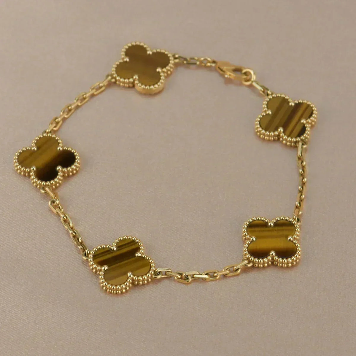 [Mystic ]New  CLOVER 5 MOTIFS TIGER EYE BRACELET COLLECTION