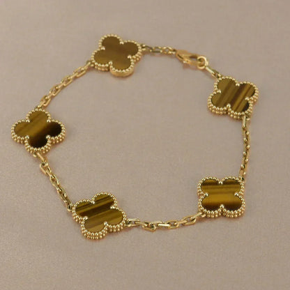 [Mystic ]New  CLOVER 5 MOTIFS TIGER EYE BRACELET COLLECTION